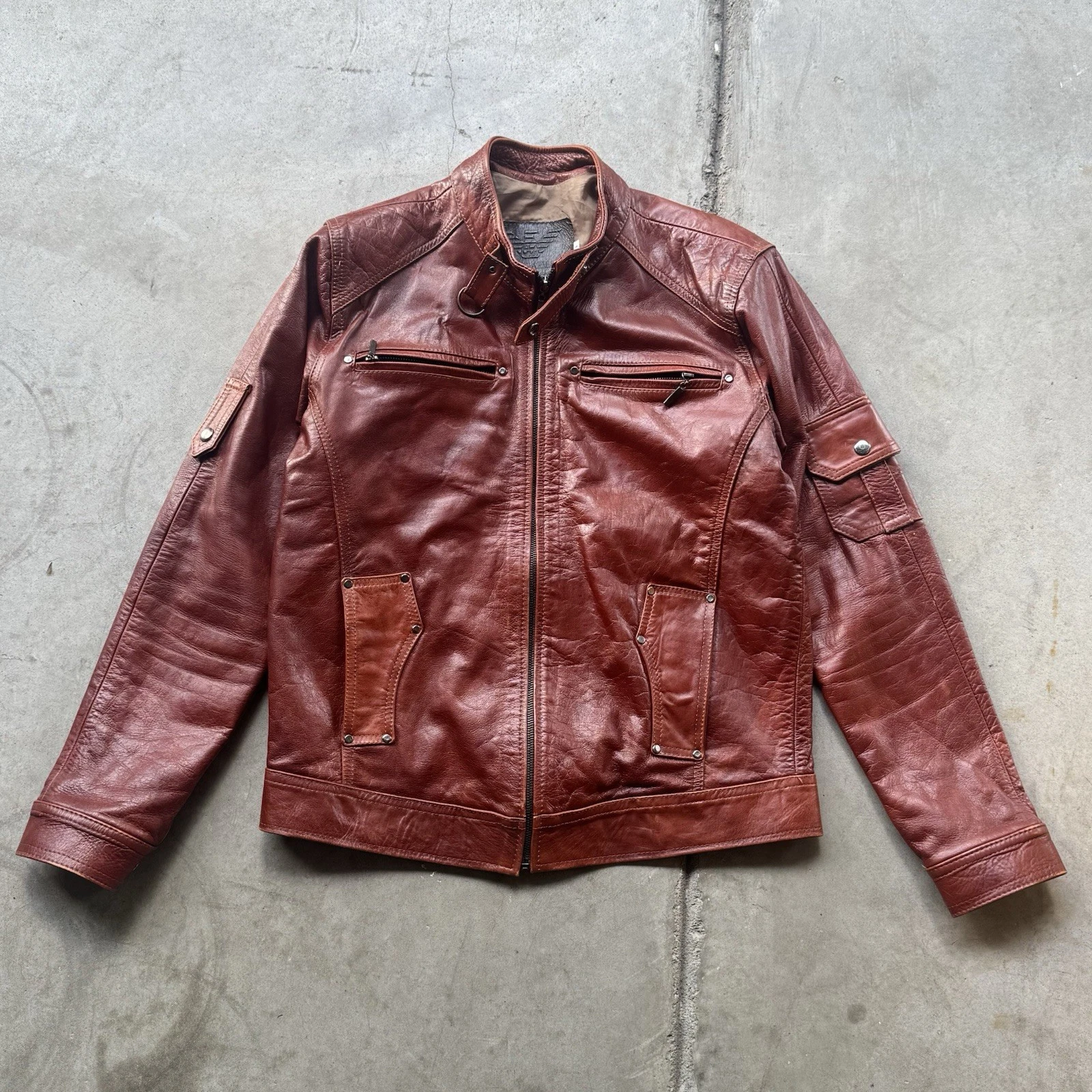 Giorgio Armani — Rare Giorgio Armani Men’s Leather Brown Jacket Size L Measurements In Photos