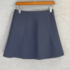 J. Crew A Line Skirt Navy Blue Womens Sz 0 Pleated Academia Business Preppy