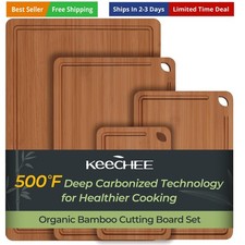 Wood Cutting Board, Carbonized Bamboo Cutting Boards Set With Smooth Surface ...