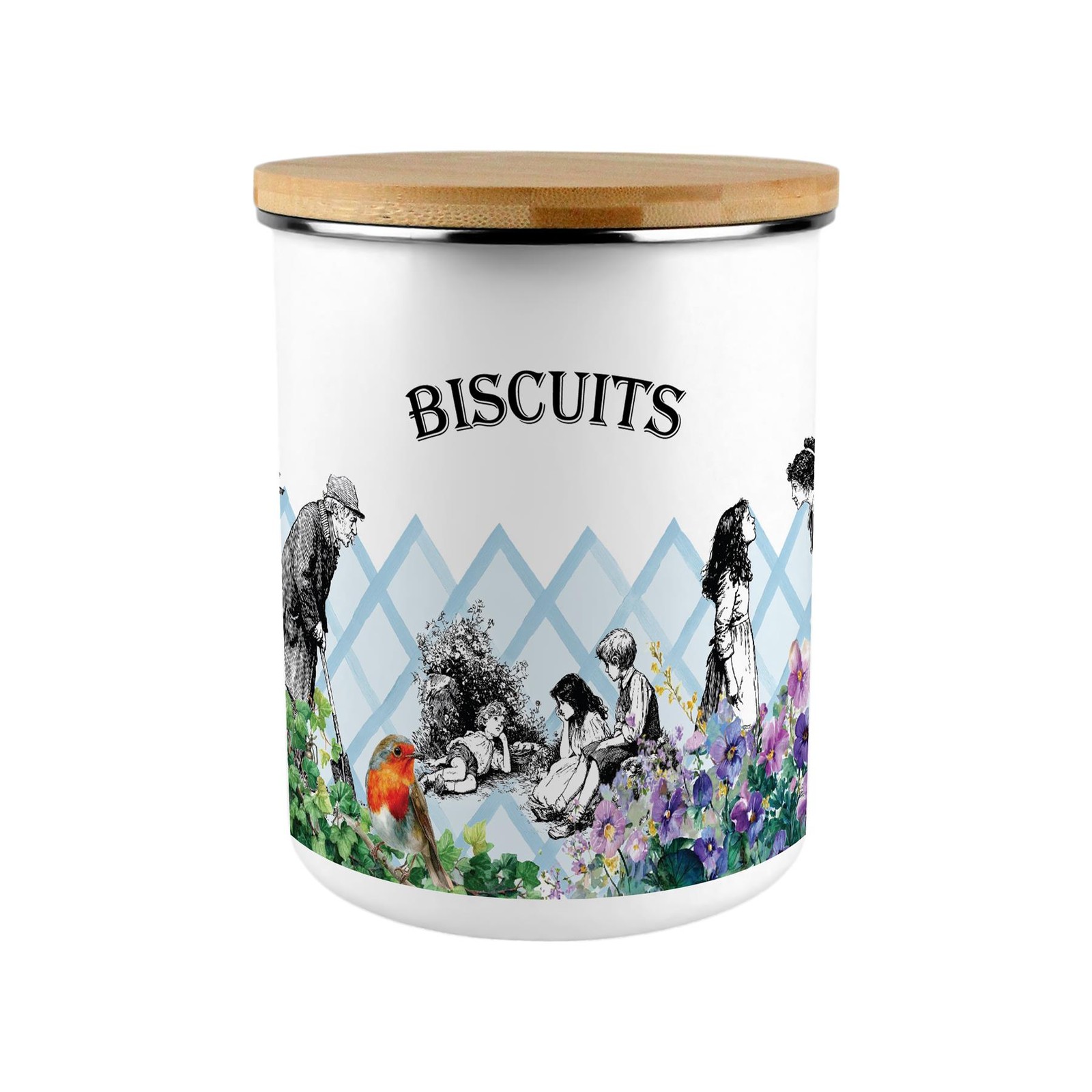 Extra Large Enamel Biscuit Canister - The Secret Garden Kitchen Storage Gift