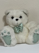 White 10 Inch Sitting Teddy Bear Plush Mint Bow Tie Feet Unknown Brand