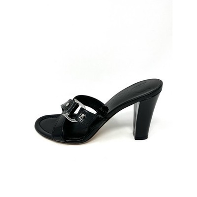 Vintage Christian Dior Galliano Y2K Black Patent D Buckle Sandals Heels 36.5 6.5