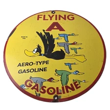 Vintage Flying A Gasoline Sign - Aviation Ducks Porcelain Gas Service Pump Sign