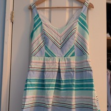 Oasis Pastel Striped Skater Dess A Line NWOT Size 14 rrp £58 Blue Green