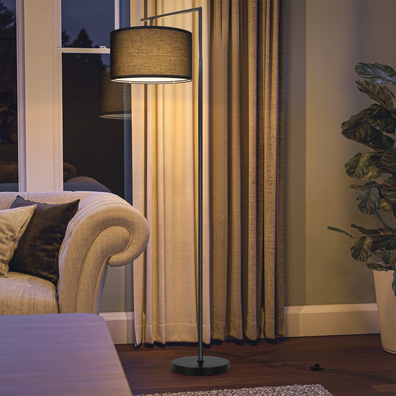 Lampada da Terra Salotto 166cm Piantana Nera in Tessuto Design Moderno - 2