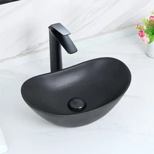 16.9"x10.4" Matte Black Oval Vessel Sink with Pop Up Drain,Bathroom Sinks abo...