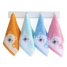 4 Pack Cute Cartoon Bear Pattern Hand Towels, Pure Cotton Children Bathroom T...