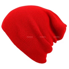 Solid Plain Slouchy Knit Beanie Hat Ski Skull Winter Men Women Cuff Cap Baggy CF