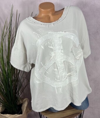NEU lässiges oversize TShirt Top  Italy PEACE Aufnäher ECRU 38 40 42
