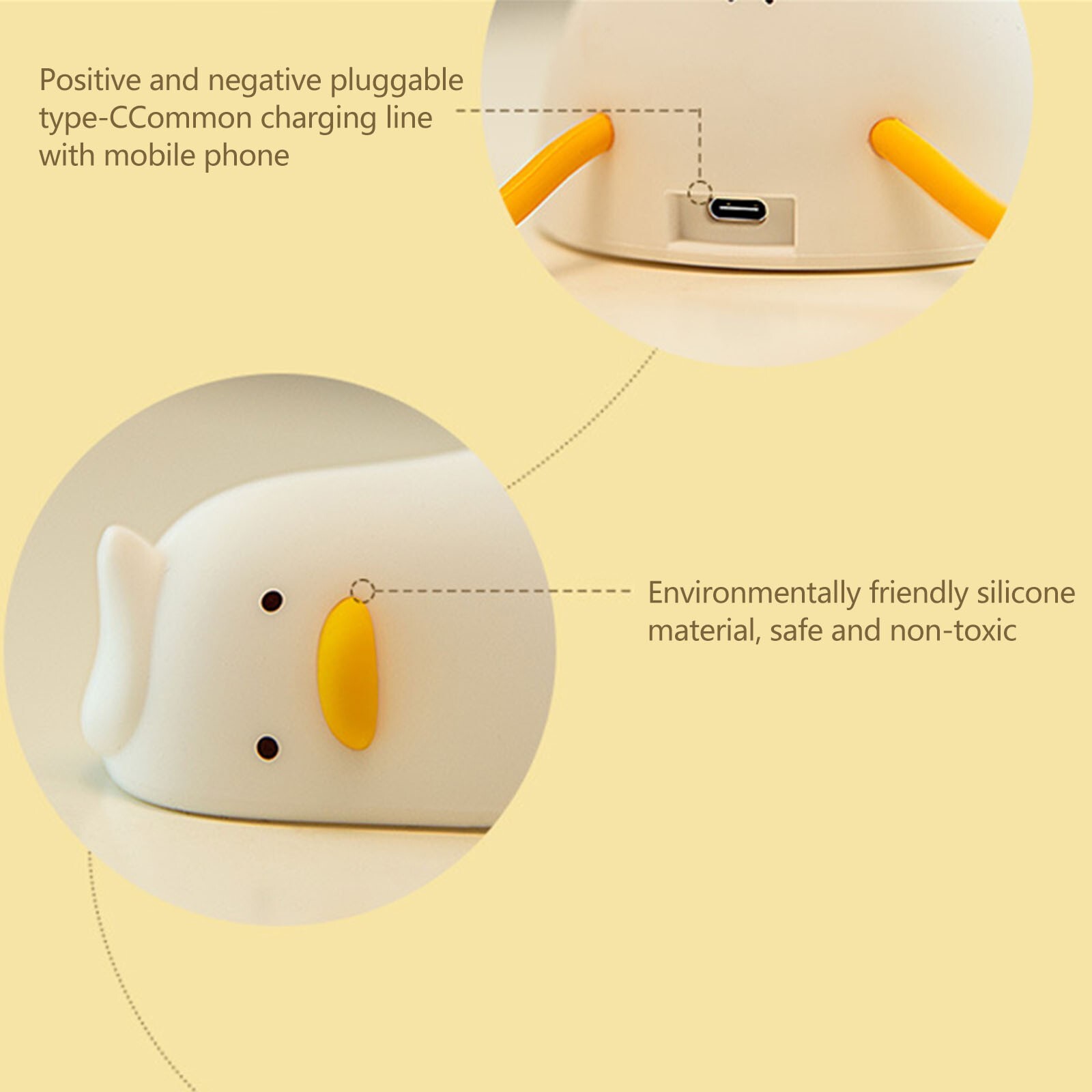 Dimmable Rechargeable Silicone Duck Bedside Lamp for Breastfeeding and