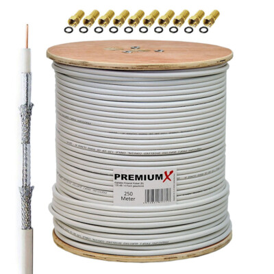 250m Koaxialkabel 135dB 4-fach SAT Koax Antennen Kabel Satellitenkabel F-Stecker
