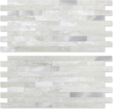 20 Peel and Stick Stone Metal Backsplash Tiles - Gray Beige 6'' x 12''