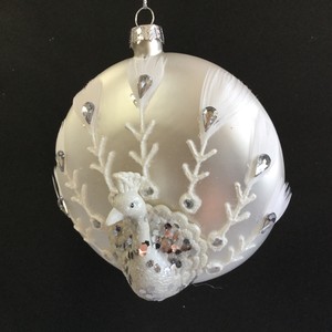 Immagini Di Natale Glitter.3d Vetro Madreperlata Bianco Pavone Pallina Albero Di Natale Decorazione Glitter Disco Ebay
