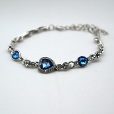 Bracciale in cristallo austriaco, 8 mm Azore chiaro, azzurro chiaro, ciondolo a forma di cuore e chiave, damigelle d'onore, lunghezze e finiture assortite, confezione regalo - Italia