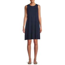 Time Tru Womens L 12-14 Navy Blue Sleeveless Knit Relax Fit Dress w/ Pockets