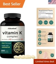 Vitamin K Complex, K1  K2 MK-7  MK-4 2,600mcg Per Serving, 300 Coconut Oil