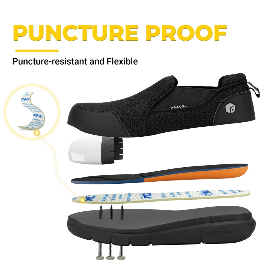 FitVille Mens Slip on Steel Toe Shoes Extra Wide Composite Toe Work Safety Shoes - Image 4 of 4