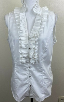 white ruffle blouse sleeveless
