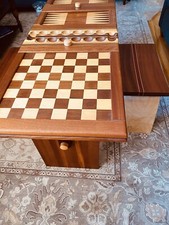 David Levy Crafted Signed Exotic Wood Reversible Game Coffee Table 2 Chairs