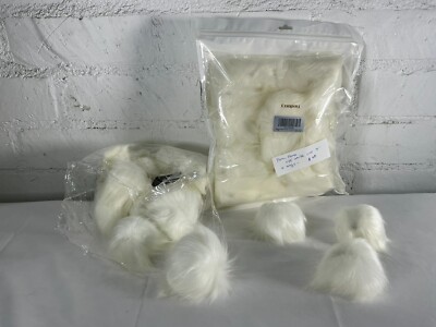 Faux Fur Pom-Poms   Soft Off-White Fluff  (Set #17)