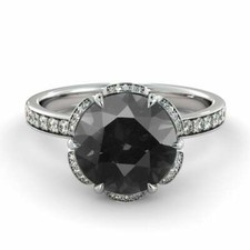 Solid 925 Sterling Silver 1.30 Ct Round Black Onyx Flower Shape Engagement Ring
