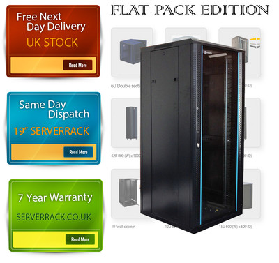 Server Rack 18U (1 Mt H) 600 W x 800 D Glastür Rack Schrank Patchpanel 