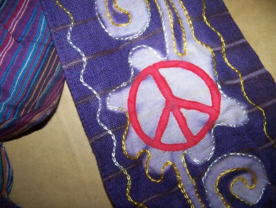 NEW RISING INTERNATIONAL Handmade HOBO BAG Multi-Color Patchwork Peace Sign