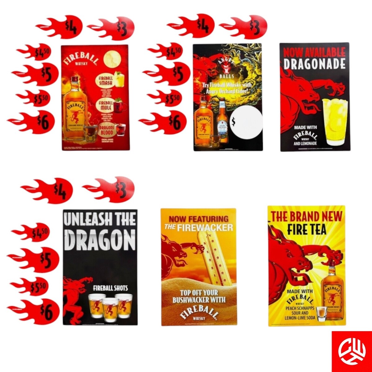 Fireball Whiskey Bar Promo Posters Set - Drink Recipe & Price