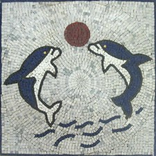 Exquisite Blue Dolphins Playing Ball Swimming Home Design Marble Mosaic