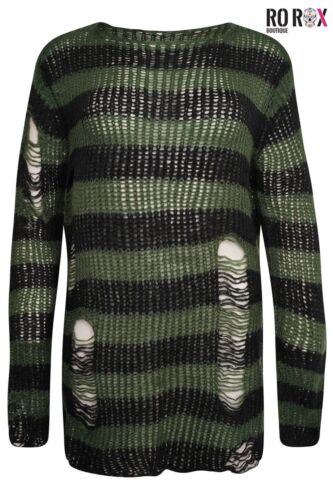 90's Oversized Striped Gothic Grunge Jumper - Chunky Knitted Distressed Sweater - Picture 11 of 39