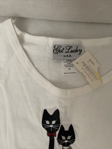 Vintage Get Lucky Shirt USA Women's M cats 100% Combed Cotton - Picture 2 of 5
