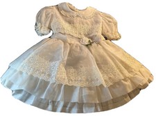 Girls VTG 1950s White Sheer Organza Embroidered Lace Party Dress Slip Communion