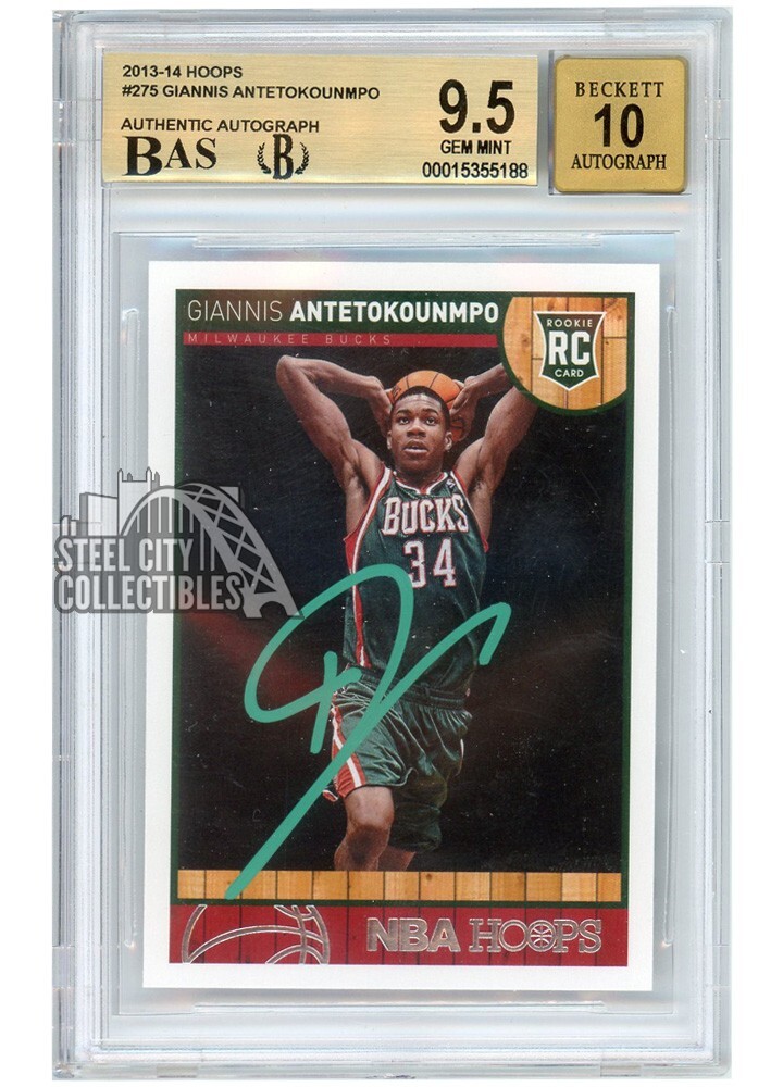 Giannis Antetokounmpo Autographed Signed 2013-14 Hoops Rookie #275 BGS 9.5 BAS 10 (Green) 