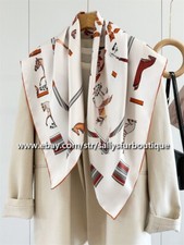 Sallys 18 Momme Twill Silk Wrap Scarf Horses Print Double Face Square Shawl 35"