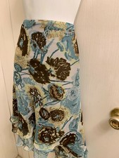 NWOT CATO BEAUTIFUL STRETCH 2-LAYER RUFFEL AQUA FLORAL SLIMMING LINED SKIRT LAR