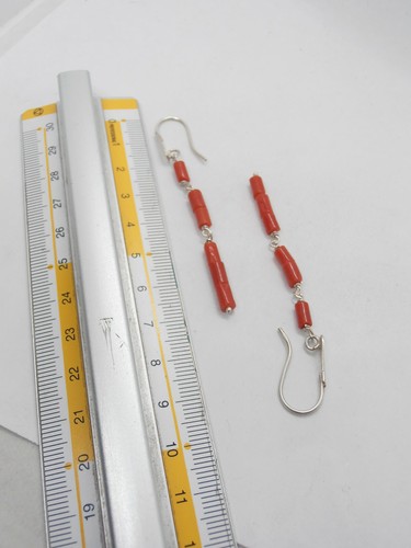 Ohrringe 925 SILBER mit natürlicher roter KORALLE - Anhänger mit Haken - - Bild 5 von 5