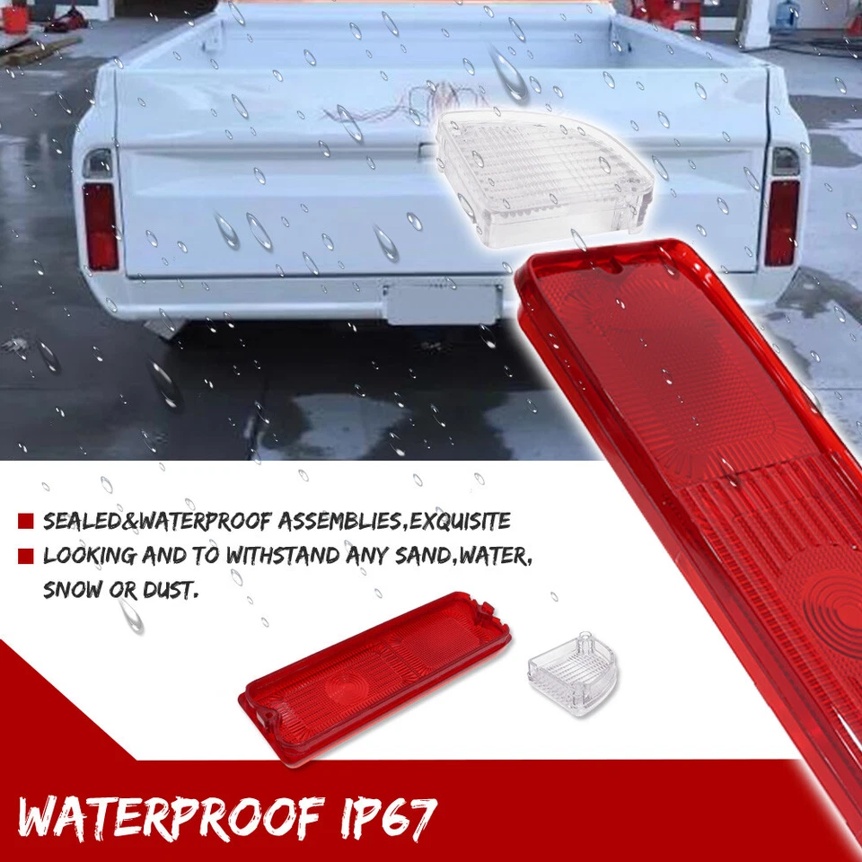 Pair Tail Light & Reverse Lenses w/ Gaskets For 1967-1972 Chevy GMC Pickup Truck - Image 4 of 4