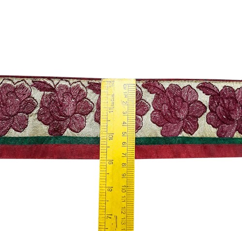 Vintage Saree Border India Decorative Trim Antique Embroidered Ribbon Silk Sari - Picture 6 of 7