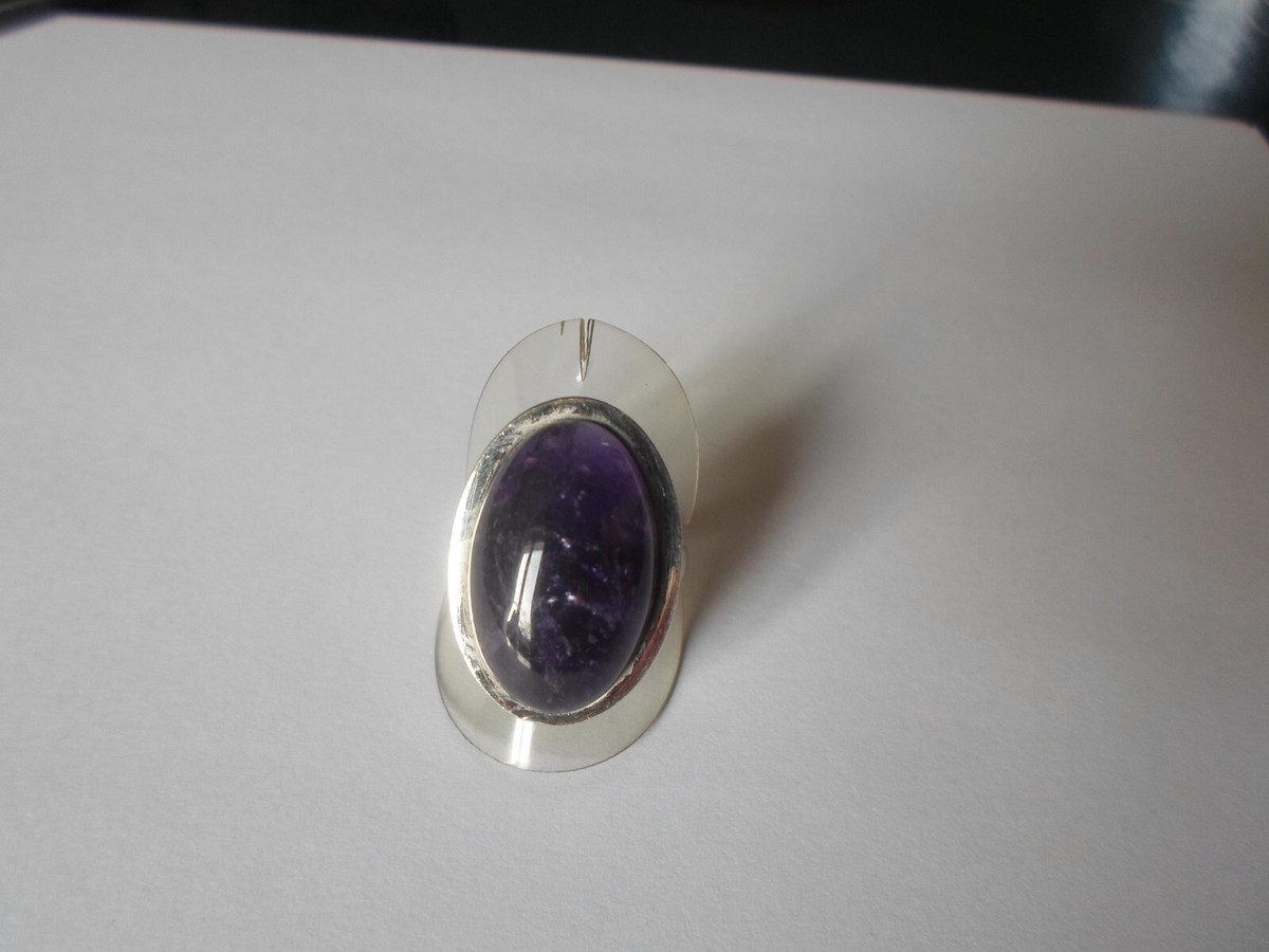 Bague Argent Massif Avec Cabochon Violet – Taille 54, Pièce Unique Occasion