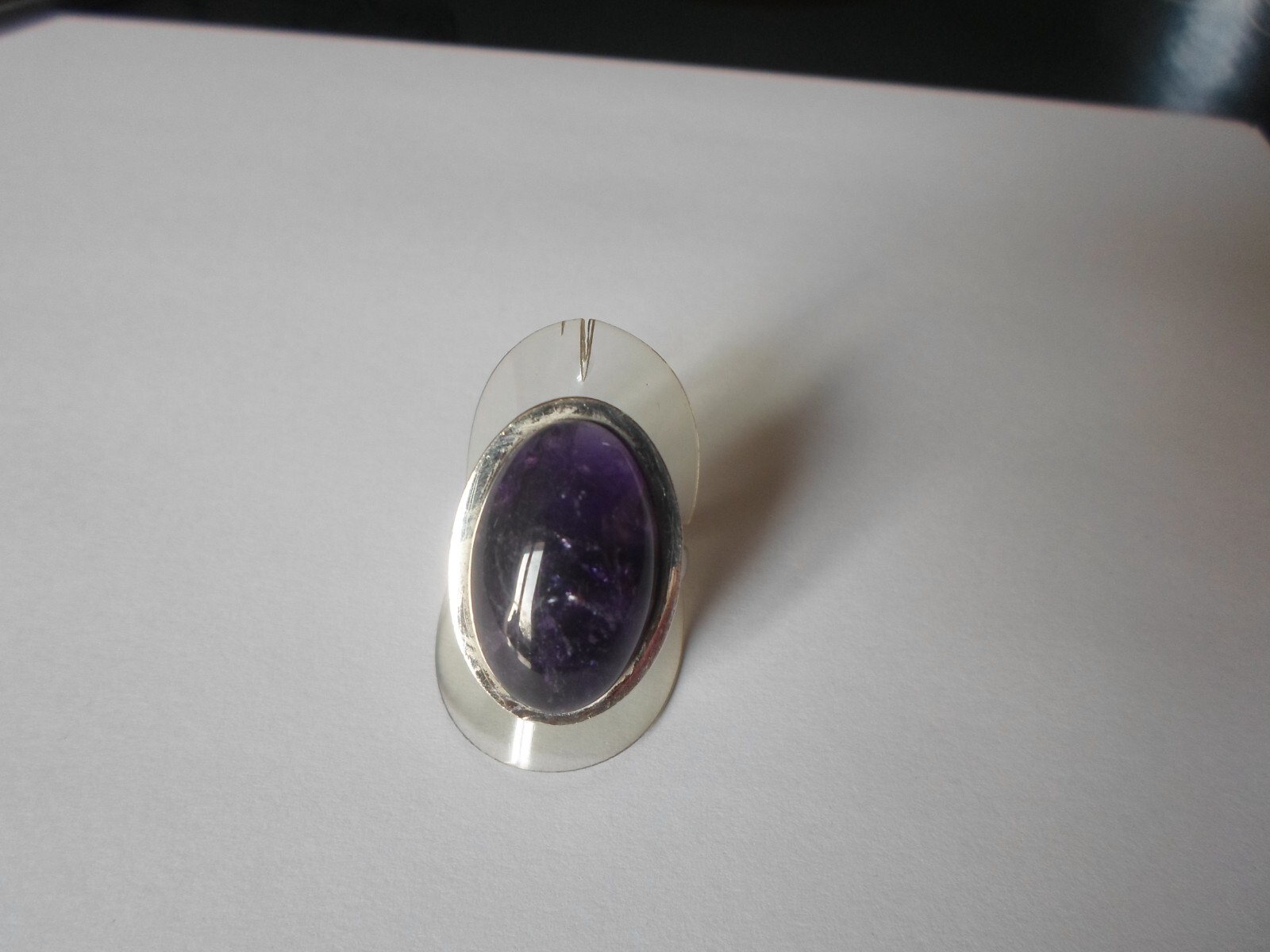 large solid silver ring, dark purple stone caboch… - image 8