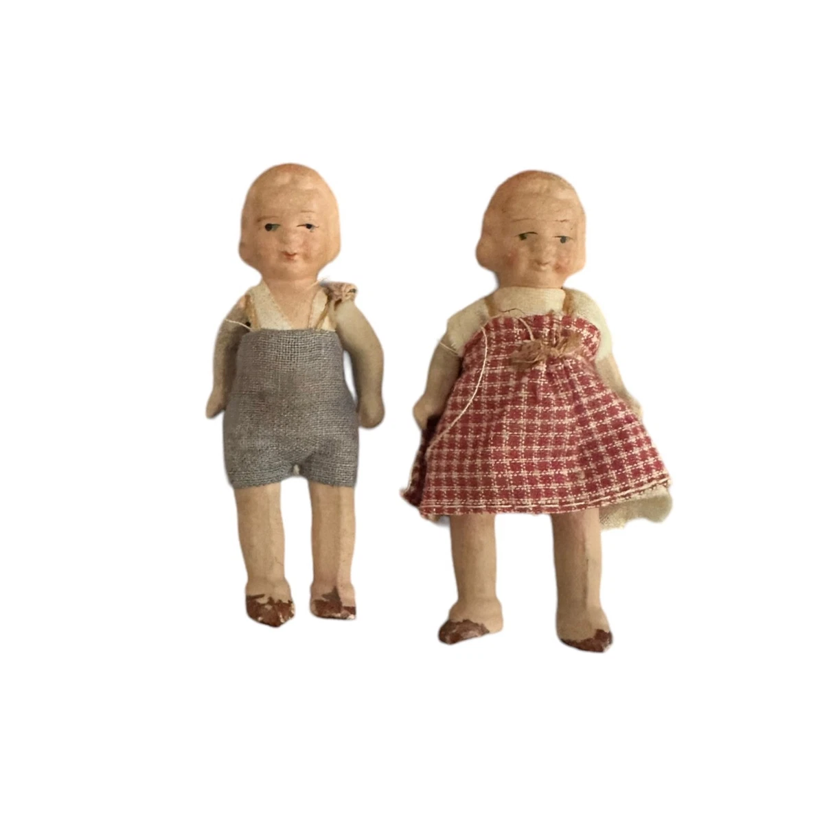 2 antique dollhouse dolls boy and girl