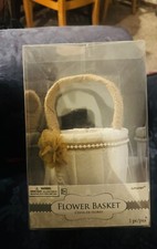 Amscan Fabric Flower Basket 8” – Lace & Floral Trim – Wedding or Decor