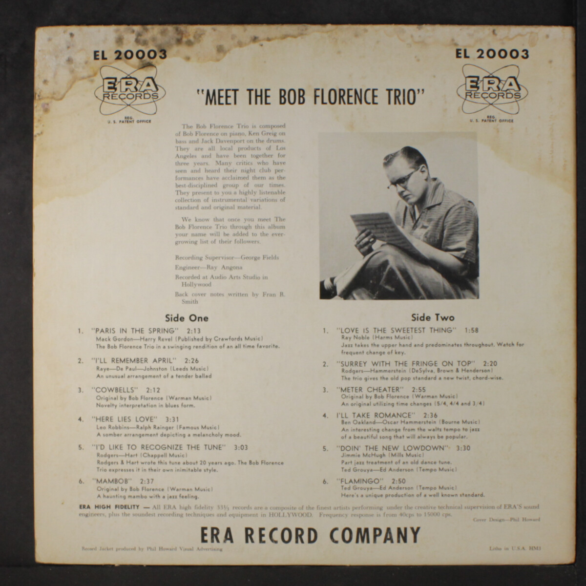 BOB FLORENCE TRIO: meet the bob florence trio ERA 12
