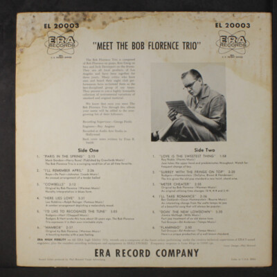 BOB FLORENCE TRIO: meet the bob florence trio ERA 12