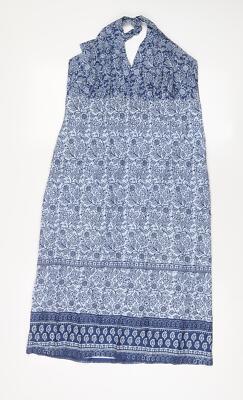 Marks and Spencer Damen Blau Geometrisches Muster Baumwolle A-Linie Größe 12 Neckholder Krawatte