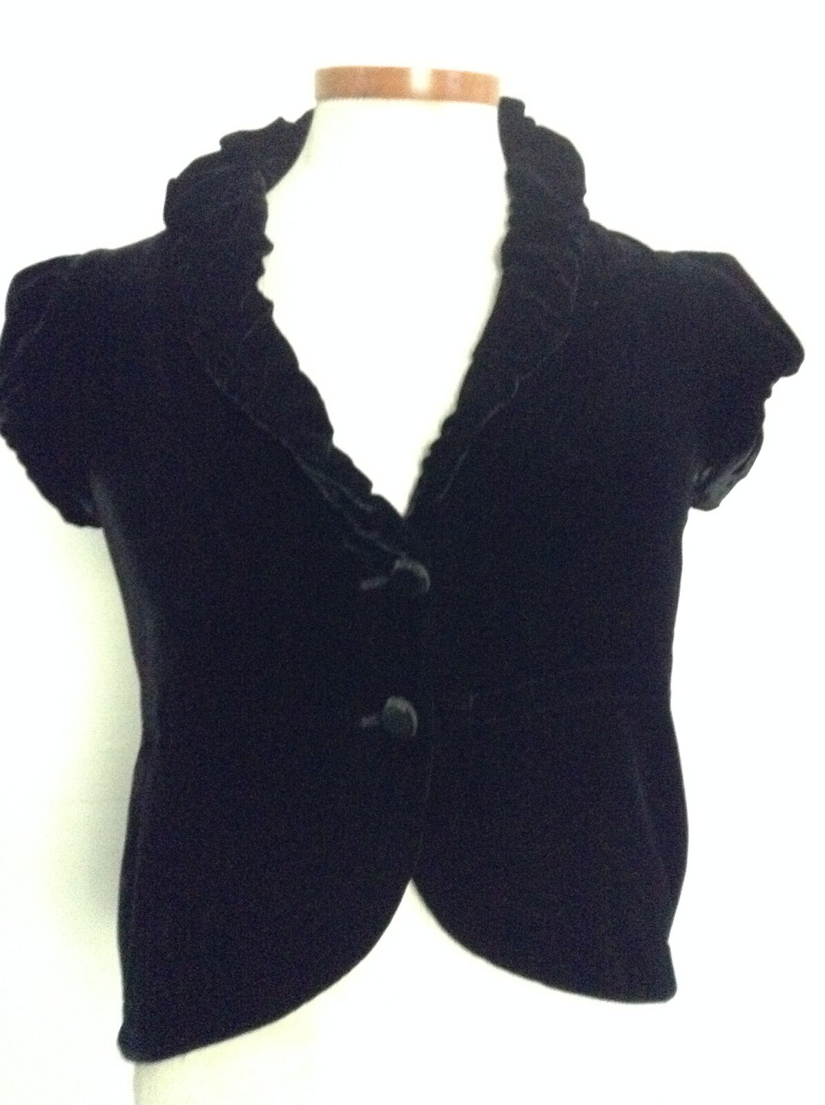 ARMANI EXCHANGE WOMENS BLACK VELVET 2 BUTTON TOP, SHORT SLV, SHAWL COLLAR, SZ S