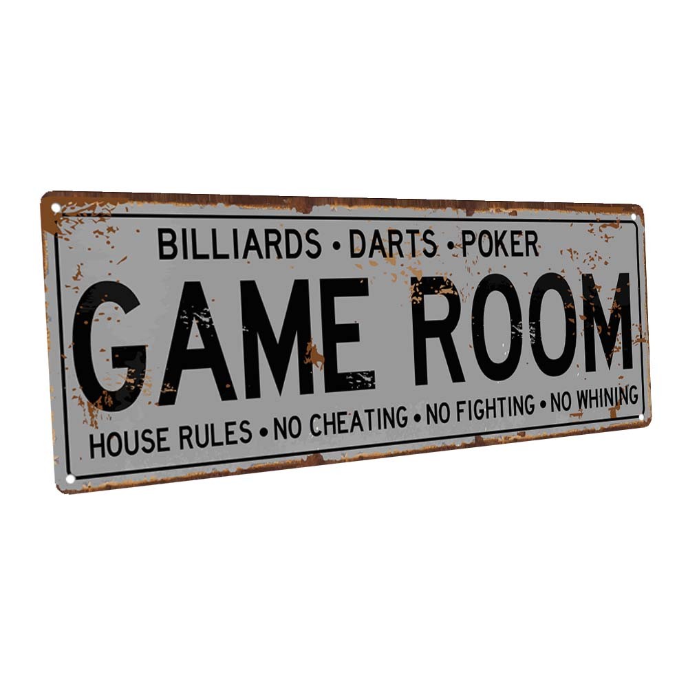 Game Room House Rules Metal Street Sign, Billiards, Poker, D