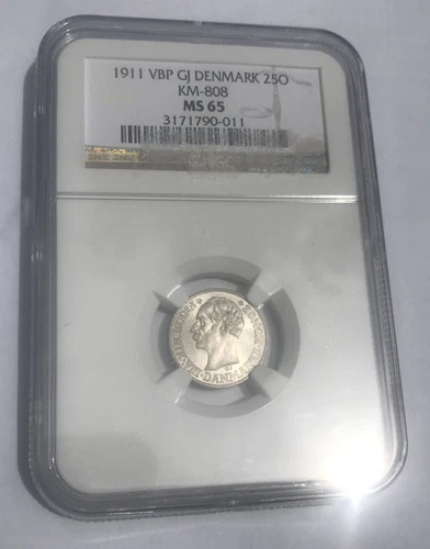 1911 Denmark Silver 25 ore- NGC MS 65