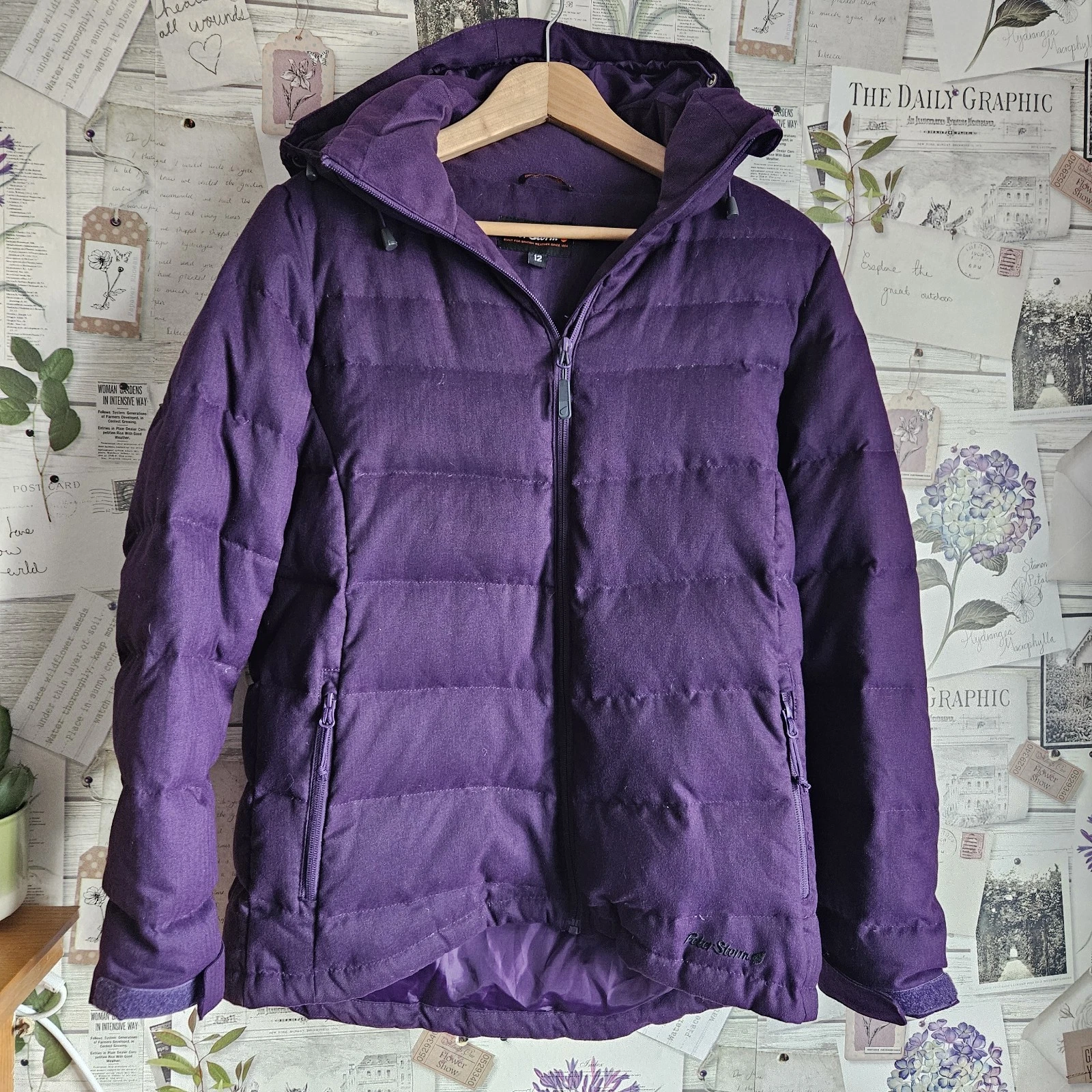 Peter Storm Puffer Jacket Size 12 Women's Purple Hooded Down Feather Insulated