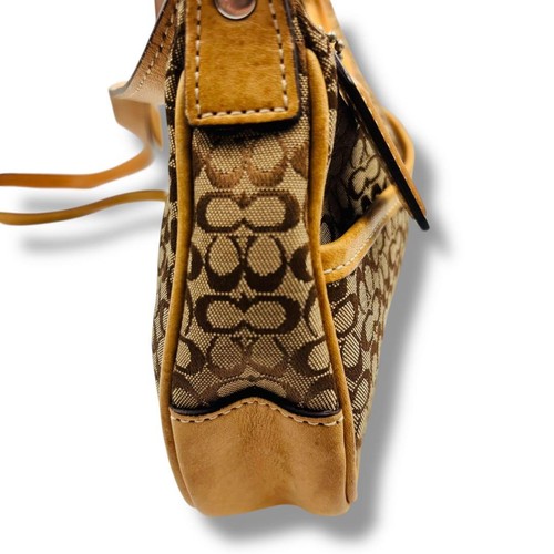 COACH Bolso de Hombro Cartera Firma Lona Cuero Beige Camel Auténtico - Imagen 16 de 24